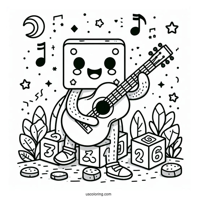 Numberblocks Coloring Page 50 Playing Guitar