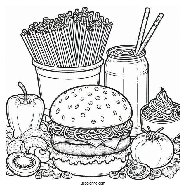 Burgers And Noodles Coloring Page
