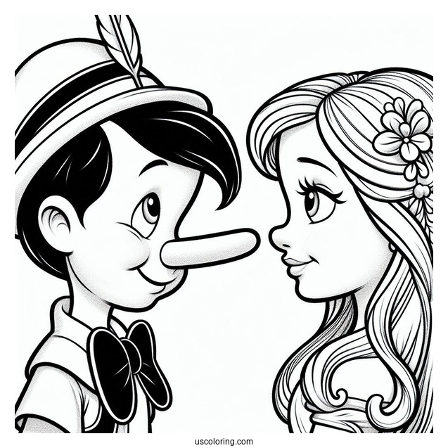 Pinocchio Coloring Page Of Easy Figaro And Cleo Nose To Nose For Kids