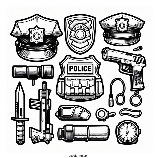 Police Officers Equipment To Color