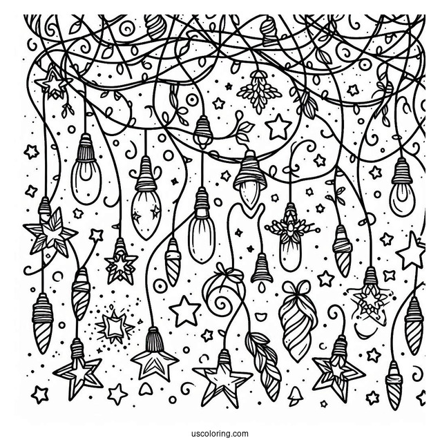 Tangled Christmas Lights With Stars To Color