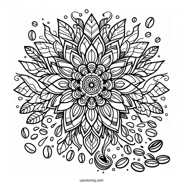 Coffee Coloring Pages Of Mandala With Beans And Spills