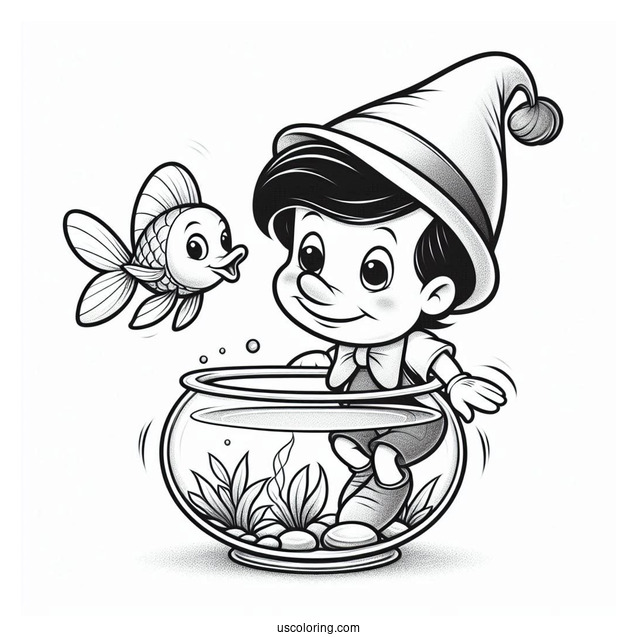 Pinocchio Coloring Page Of Cleo The Goldfish Jumping Out Of Fishbowl
