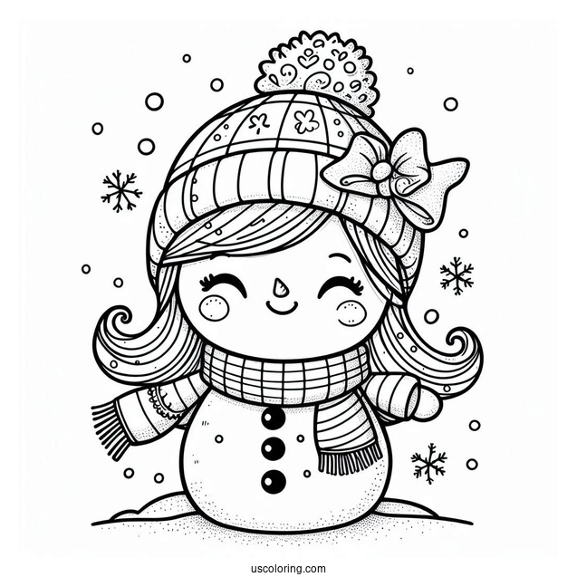 Snowman Girl Coloring Sheet For Kids