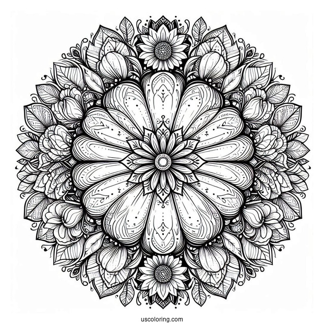 Top View Pumpkin Coloring Page Mandala With Floral Design