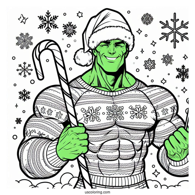 Christmas Hulk Coloring Page For Kids