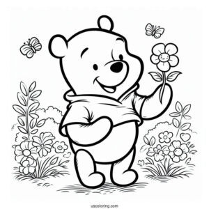 Smiling Winnie The Pooh Bear Coloring Page For Kids