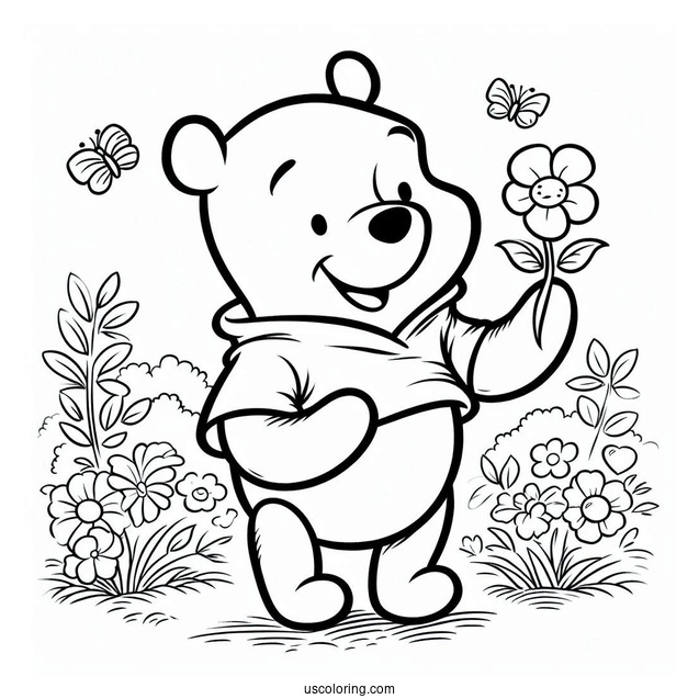 Smiling Winnie The Pooh Bear Coloring Page For Kids