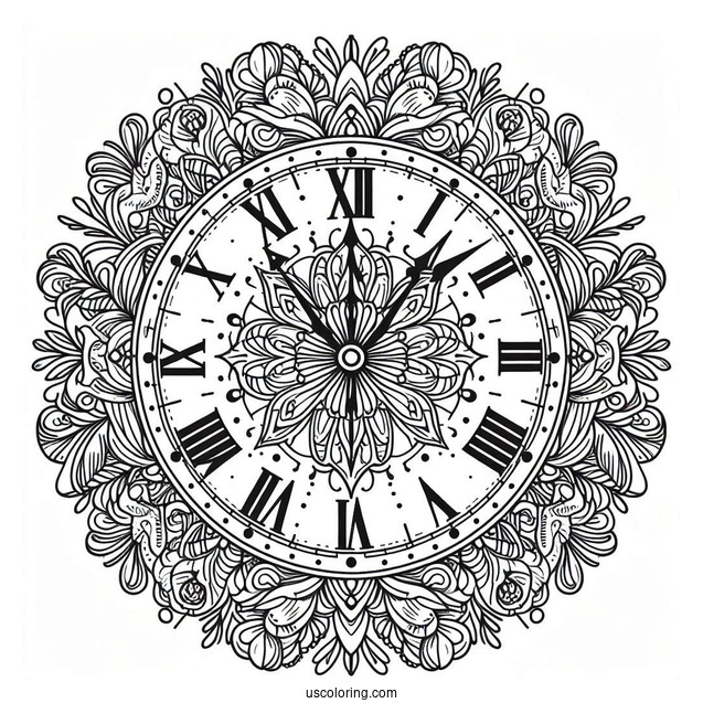 Clock Coloring Page With Minutes And Hours