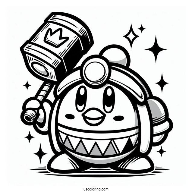 Cute Super Smash Bros Coloring Page Of King Dedede With Hammer