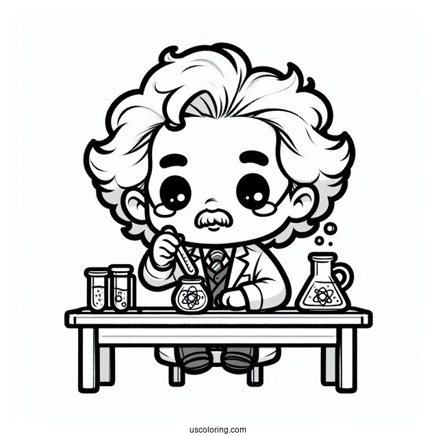 Science Coloring Page Of Chibi Albert Einstein For Kids