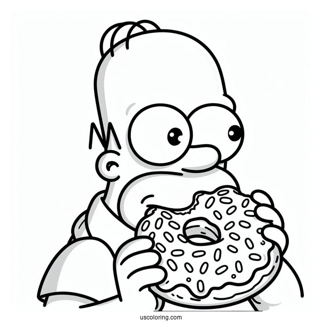 Homer Simpson Eating a Donut To Color