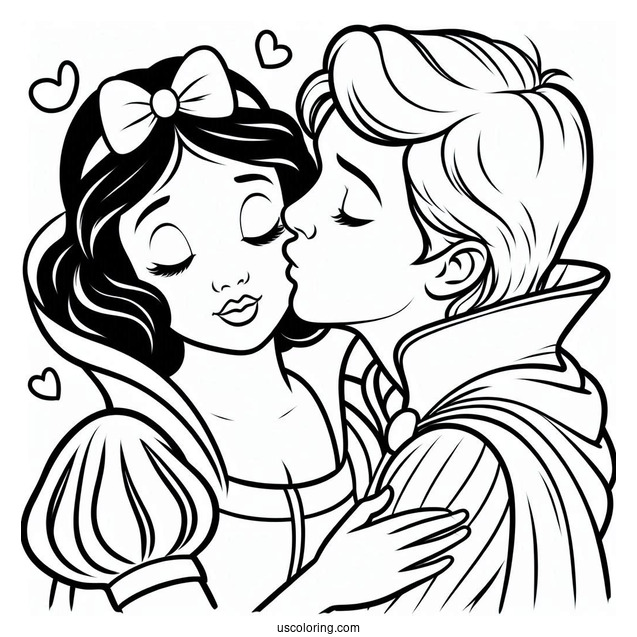 Snow White Being Kissed By The Prince Coloring Sheet