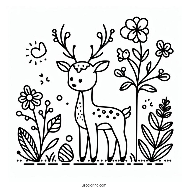 Spring Coloring Page Deer Outline For Preschoolers