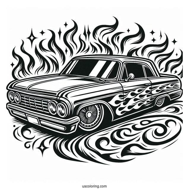 Lowrider Coloring Page With Flame Design For Kids