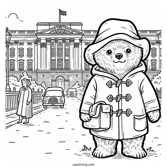 Paddington Coloring Page Bear Standing Outside Of Buckingham Palace