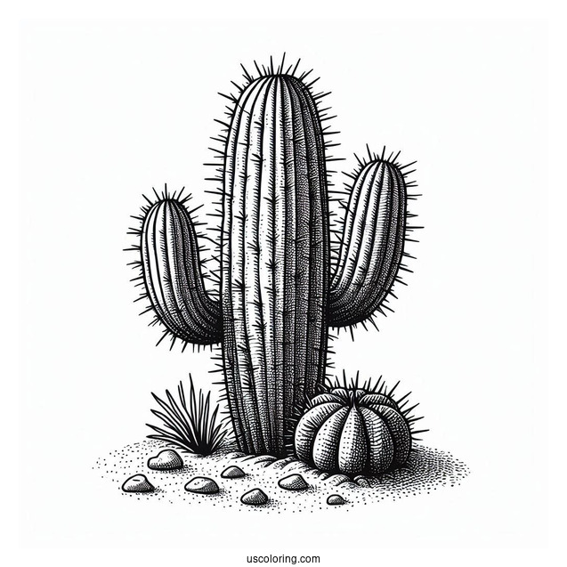 Realistic Desert Cactus With Spikes