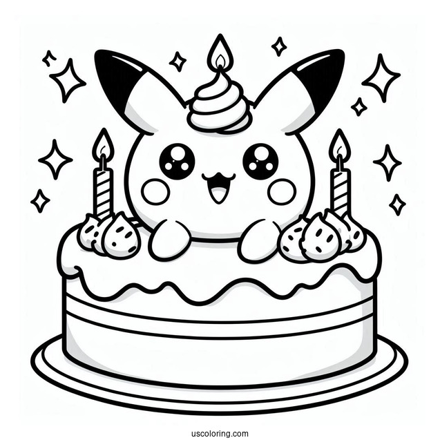 Kawaii Pokemon Birthday Cake Coloring Page