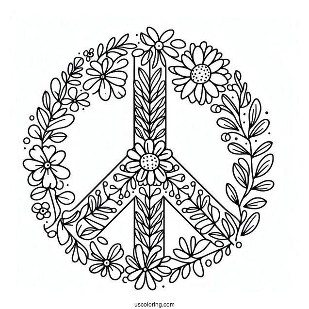 Floral Peace Coloring Page