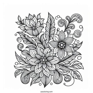 Complex Flower And Leaves Pattern Coloring Page