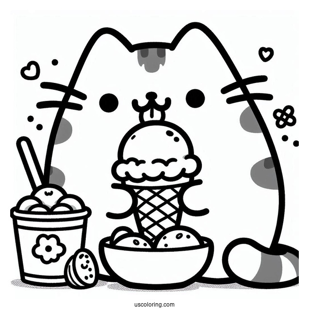 Pusheen Cat Eating Ice Cream