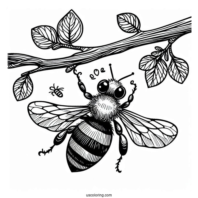 Bee Coloring Page Hanging Off A Tree Branch