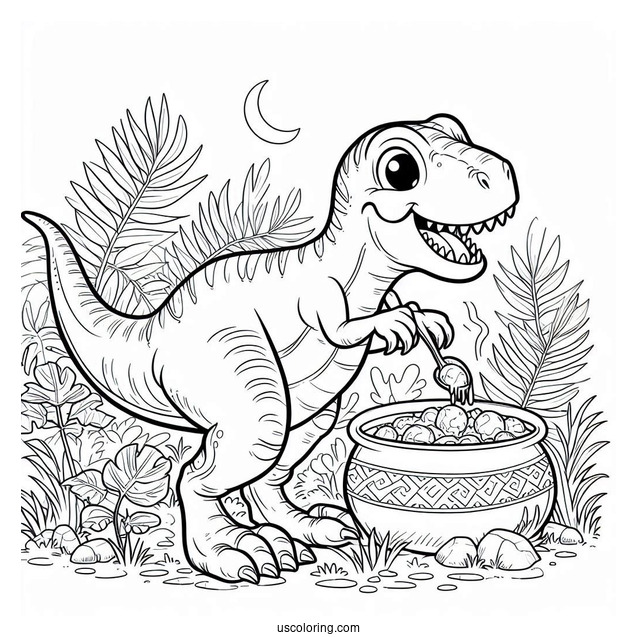 Young T-Rex Hunting For Dinner To Color