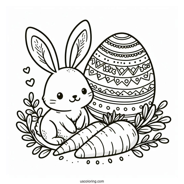 Bunny And Carrots Easter Egg Coloring Sheet