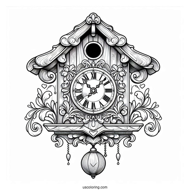 Detailed Cuckoo Clock Coloring Page