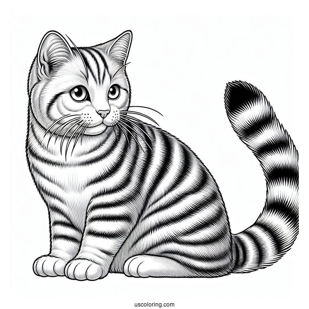 Coloring Page Of Realistic Striped Cat