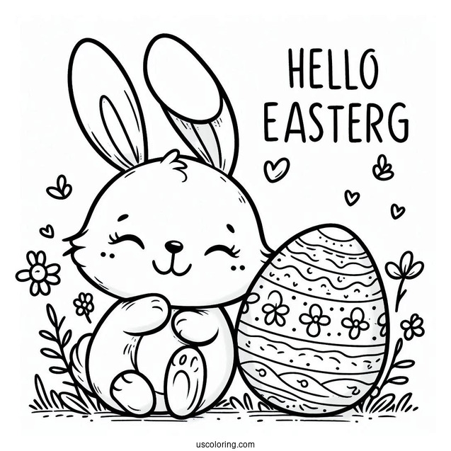 Easter Bunny Coloring Page Hugging Egg And Saying Greeting