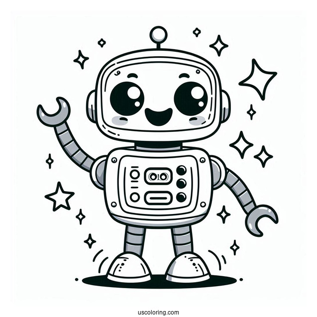 Cartoon Robot Smiling And Waving Coloring Page For Preschoolers