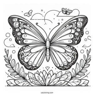 Large Butterfly Coloring Page In The Air For Kids