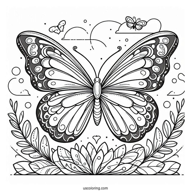 Large Butterfly Coloring Page In The Air For Kids