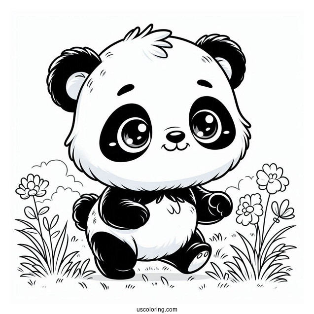 Baby Panda Walking On Grass Coloring Sheet