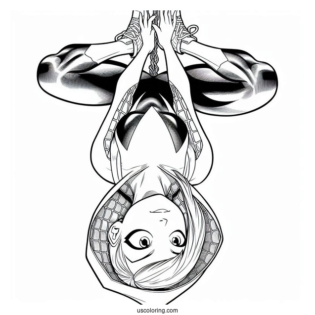 Spider-Gwen Coloring Page Hanging Upside Down Next To Spider Man