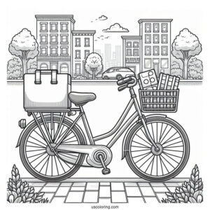 Delivery Bicycle Coloring Page Parked On The Road