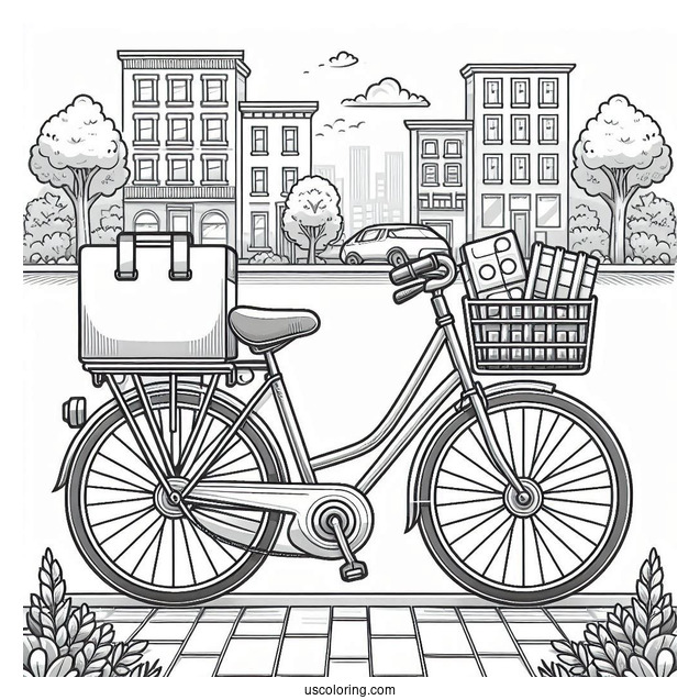 Delivery Bicycle Coloring Page Parked On The Road