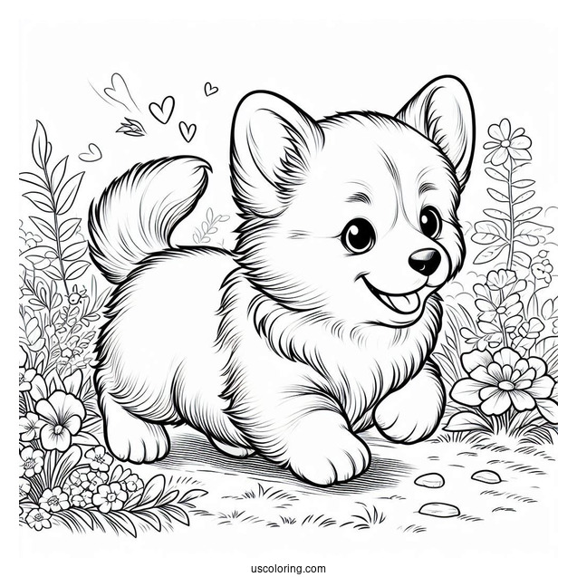 Puppy Corgi Coloring Page Running In Garden