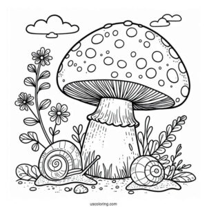 Amanita Muscaria Mushroom Coloring Page With Snail