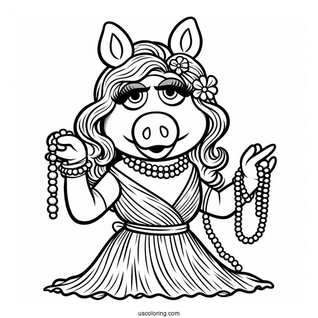 Muppets Coloring Page Of Miss Piggy In Pearls And Dress