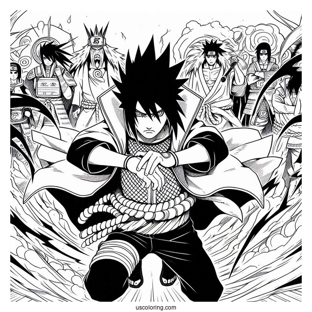 Uchiha Sasuke Coloring Page Using Susanoo In Battle