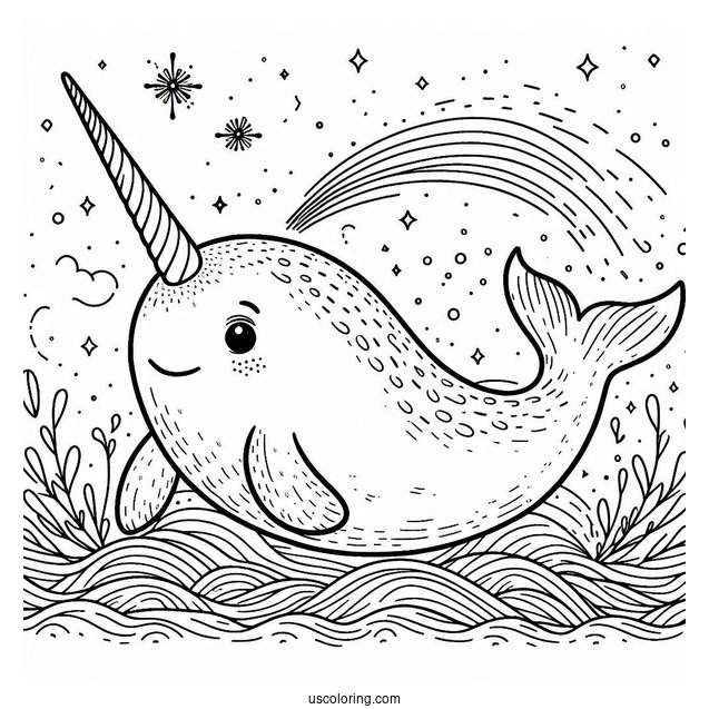 Narwhal Coloring Page With Massive Tusk