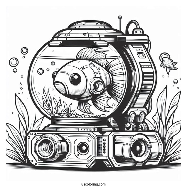 Futuristic Goldfish Tank Robot