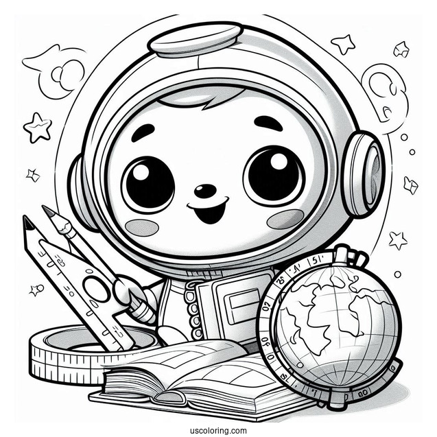 Octonauts Coloring Page Of Inkling Holding Book, Pencil, Protractor And Globe