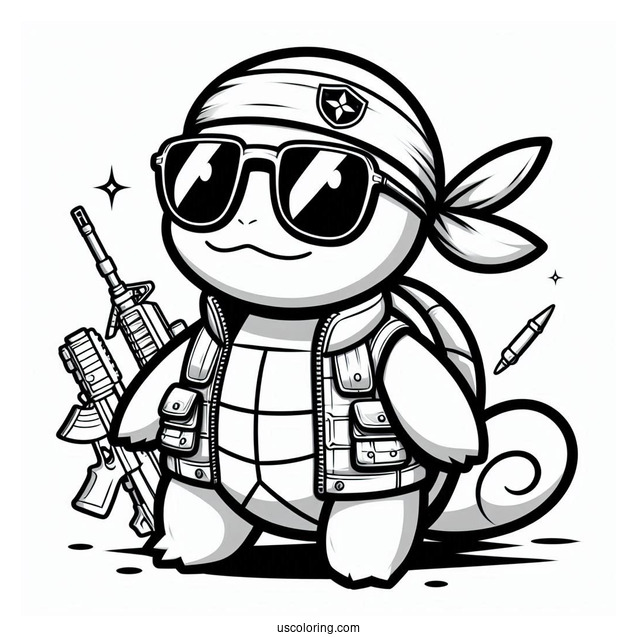 Squirtle Coloring Page Of Squad Member With Sunglasses