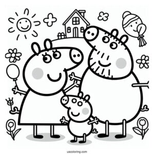 Peppa, Mummy, Daddy, And George Pig With House