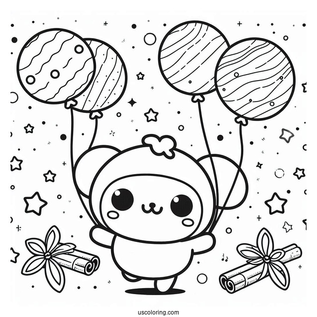 Pompompurin With Cinnamon Flying With Balloons