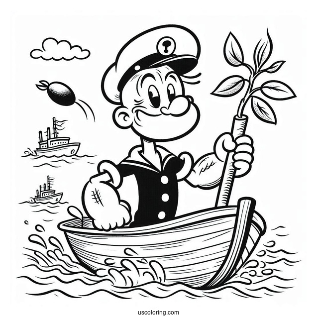 Popeye Coloring Page And Olive At Sea For Kids