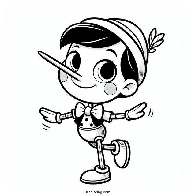 Cute Puppet Pinocchio Coloring Page Dancing For Kids